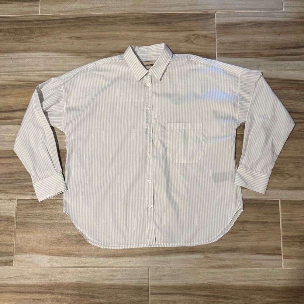 Zadig & Voltaire Tamara ZV Stripes Oversized Shirt Voltaire Back Logo Grey L